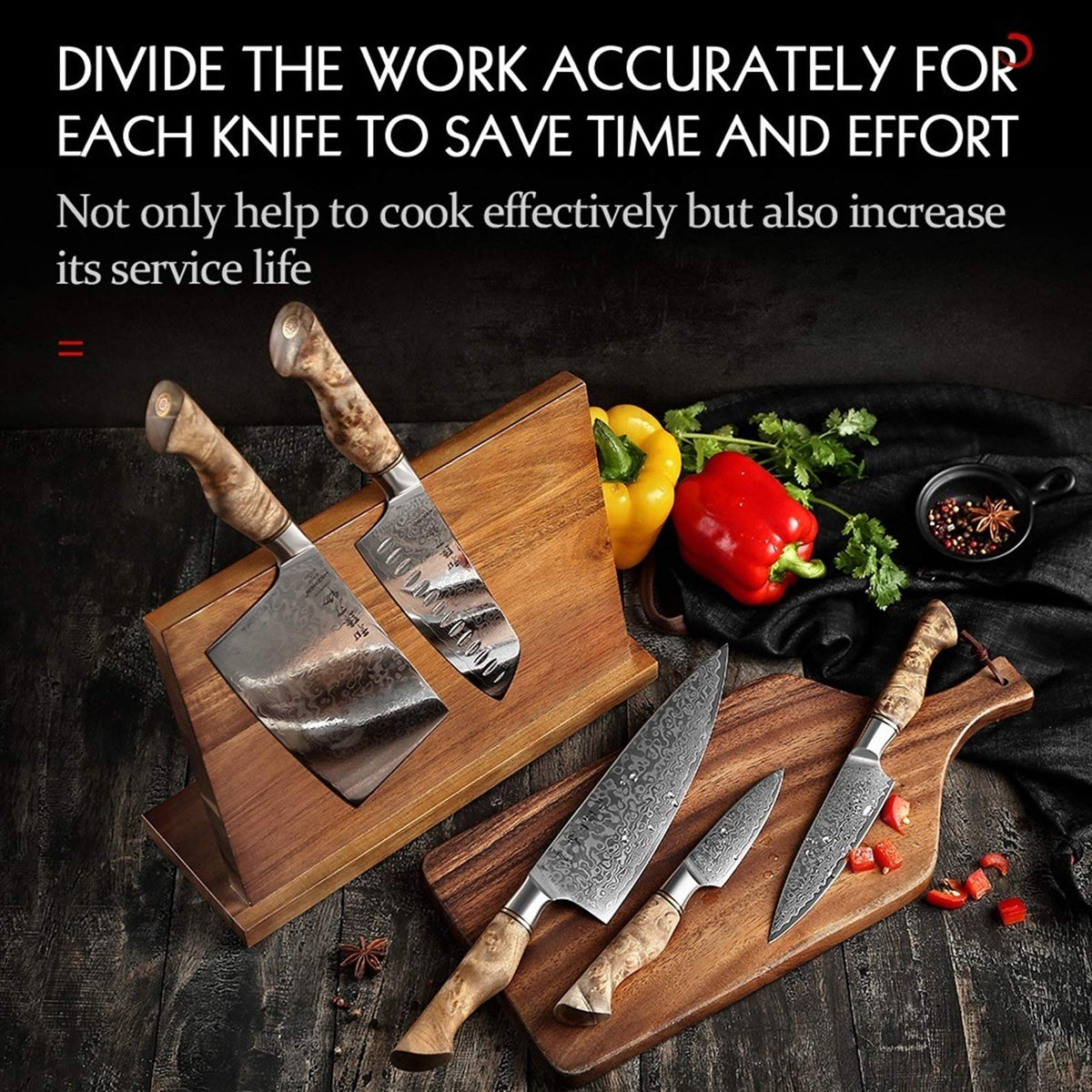 6-Piece Damascus Steel Kitchen Knife Set with Magnetic Holder