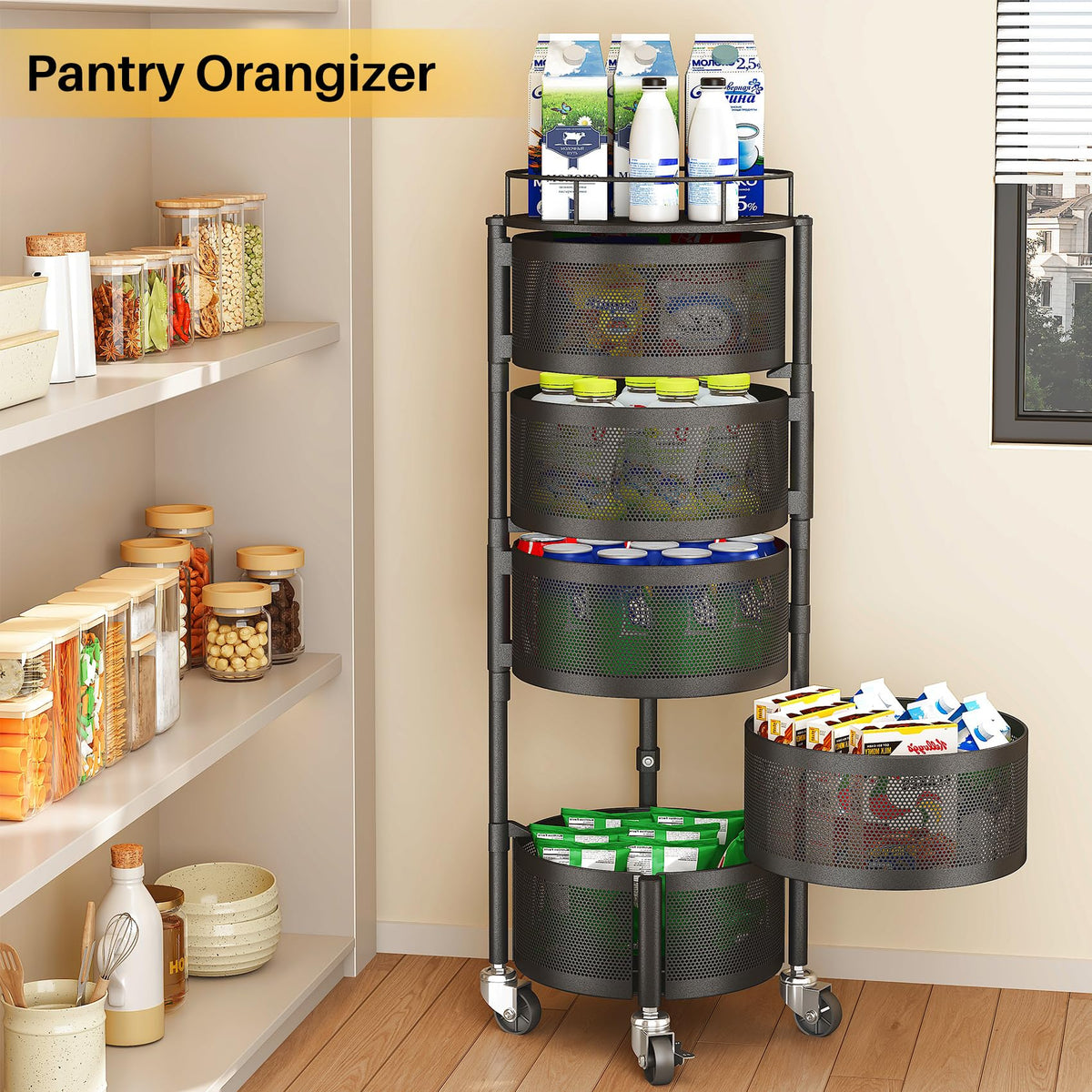 SNTD 5-Tier Rotating Fruit & Vegetable Basket, Beige