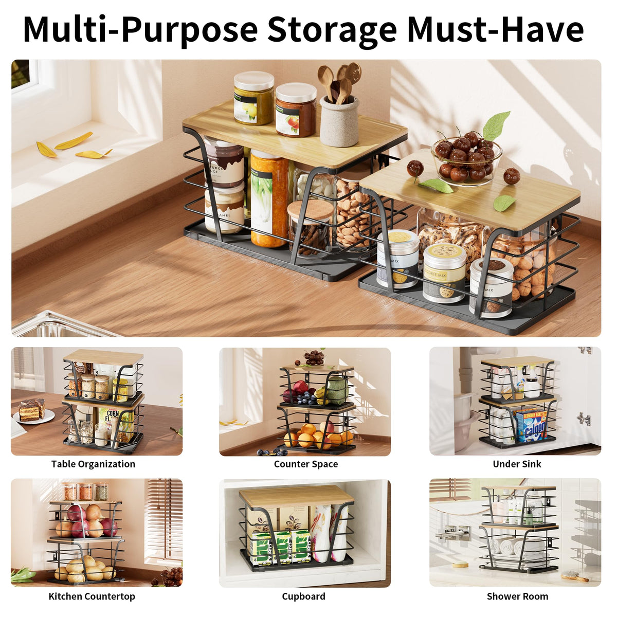 TIDIIABODE Stackable Pantry Storage Bins, 2-Pack