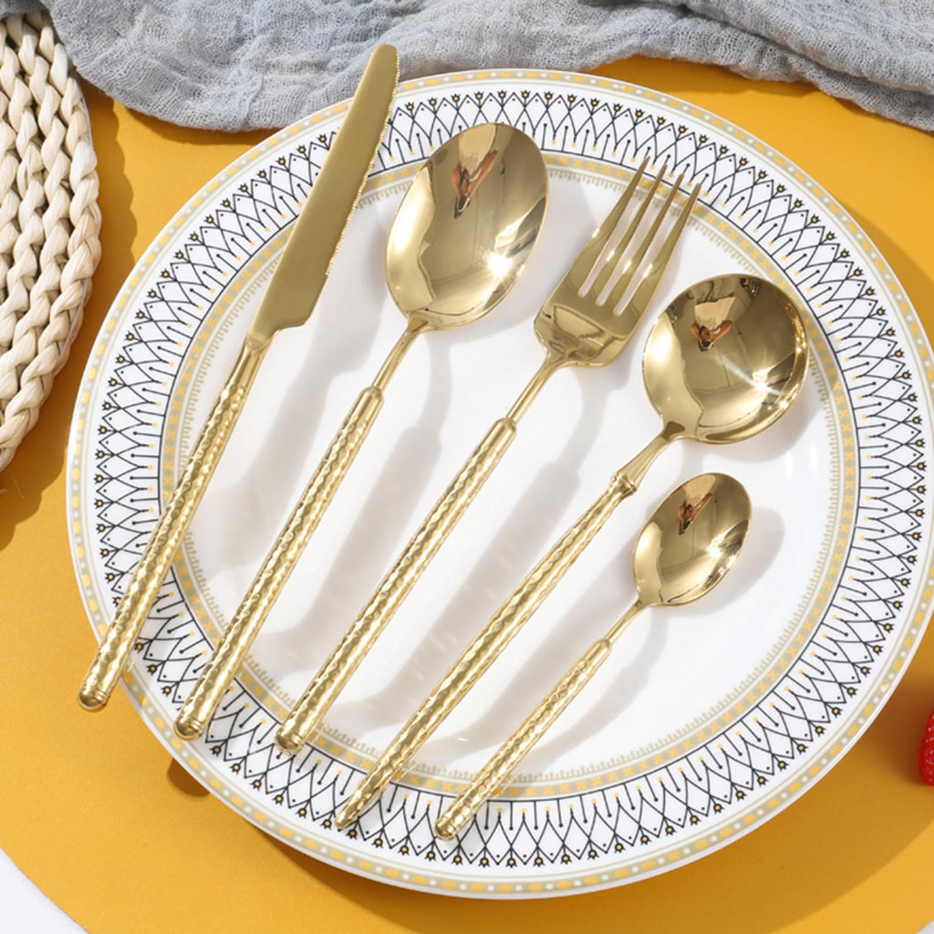 36-Piece Gold Hammered Stainless Steel Flatware Set for 6
