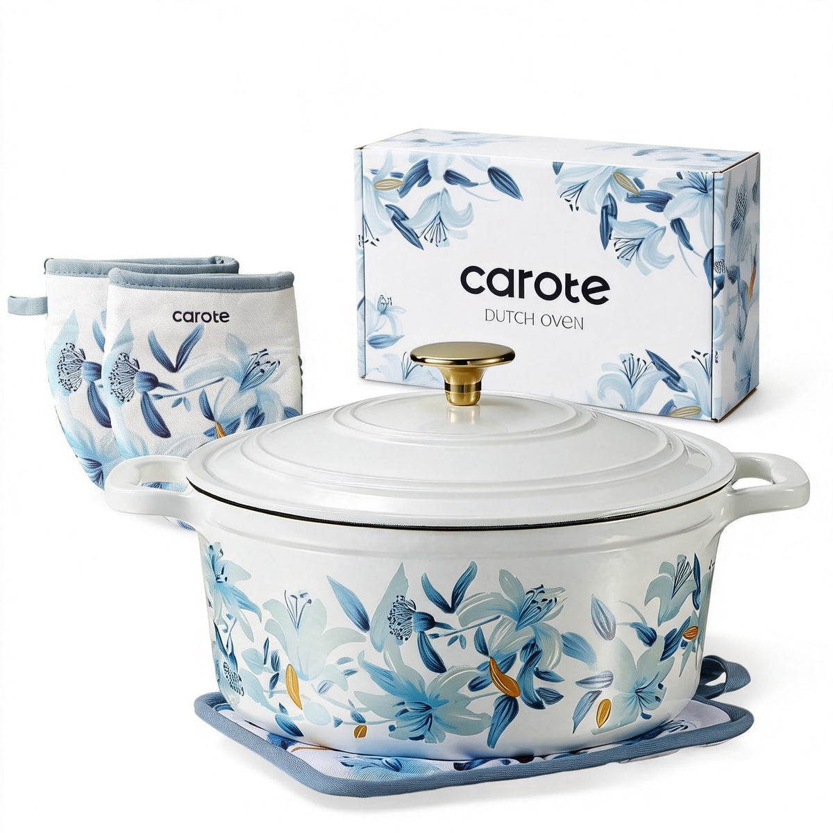 CAROTE Enameled Cast Iron Dutch Oven with Lid, Oven Safe