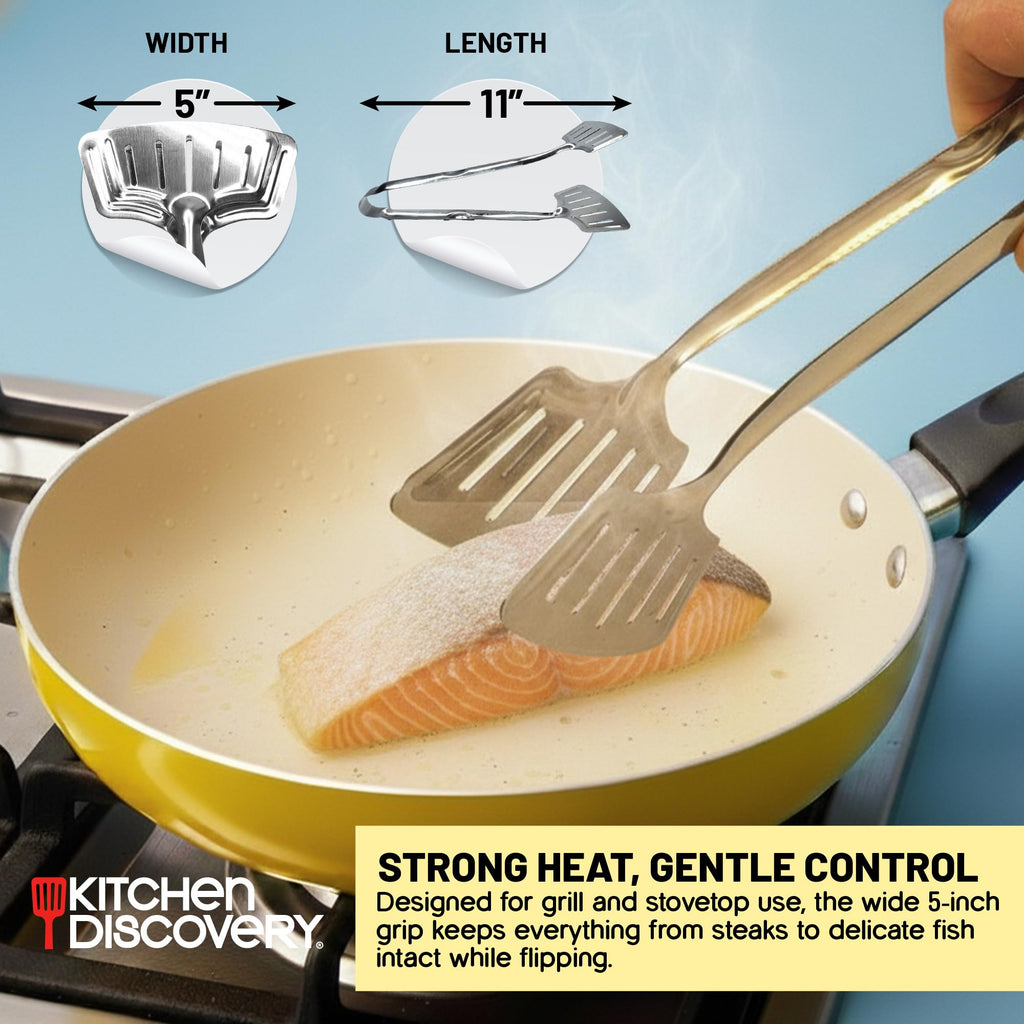 Kitchen Discovery Spatula Tongs for Flipping & Serving