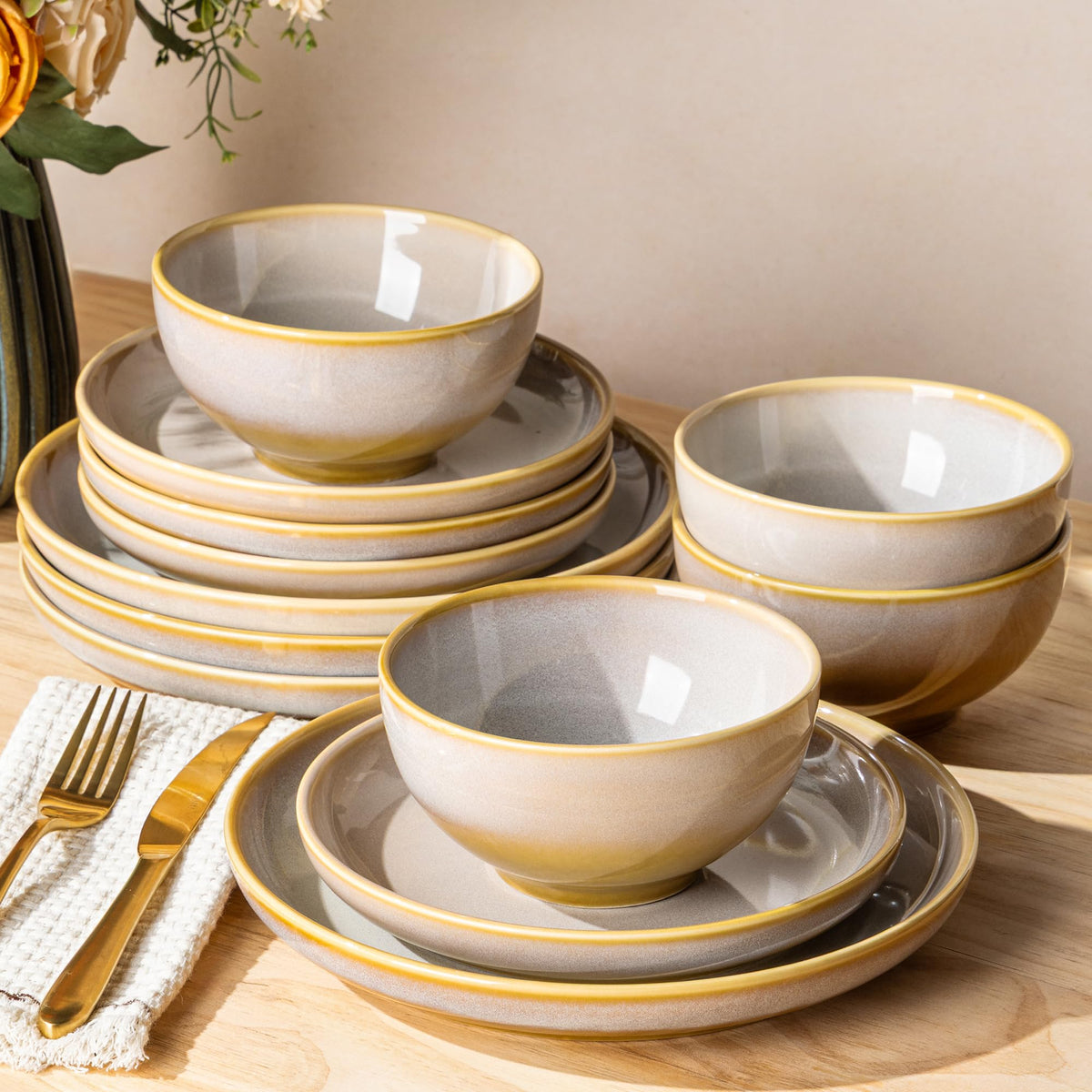 TheTerra Ceramic Dinnerware Plates & Bowls Set