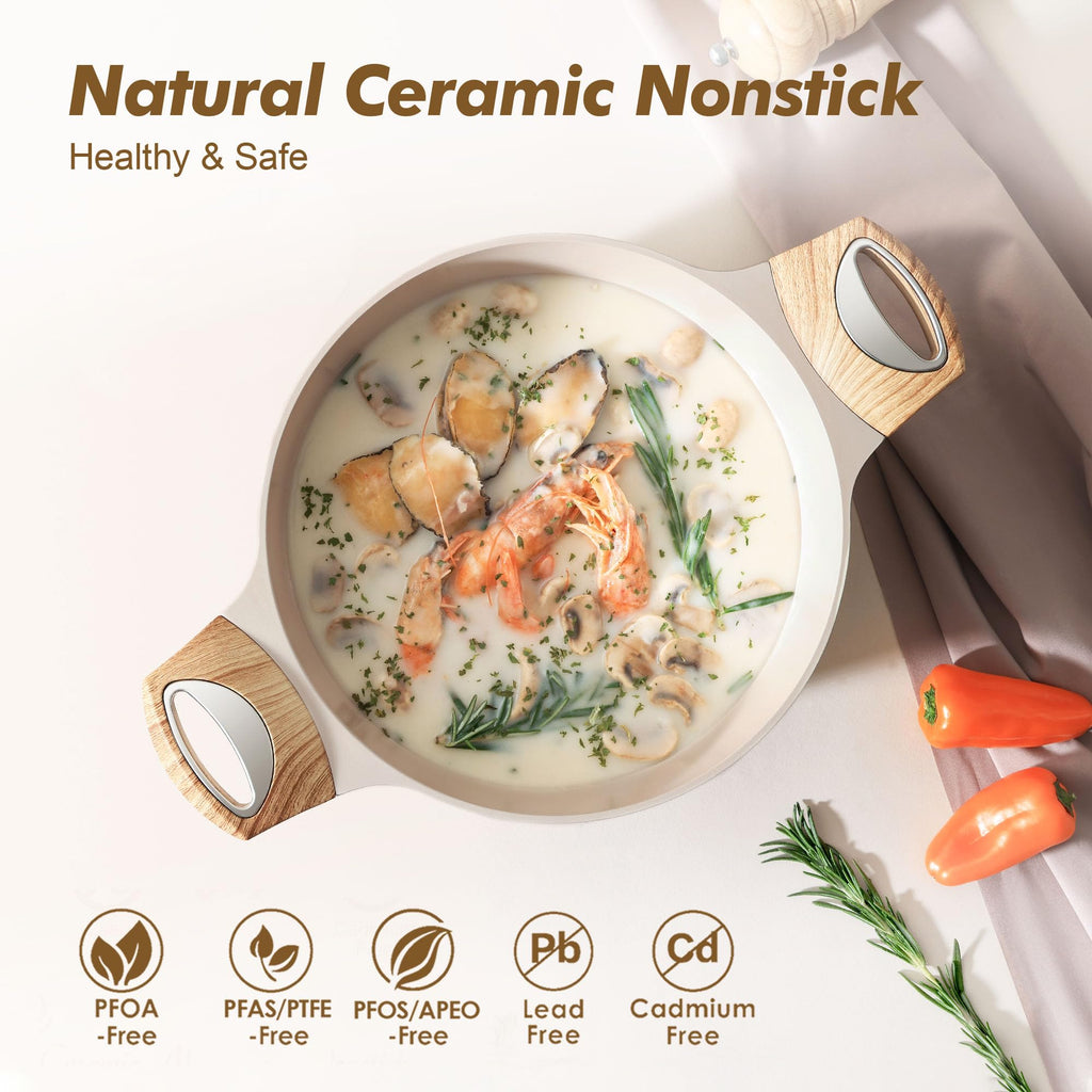 SENSARTE Ceramic Nonstick Stock Pot with Lid for Induction