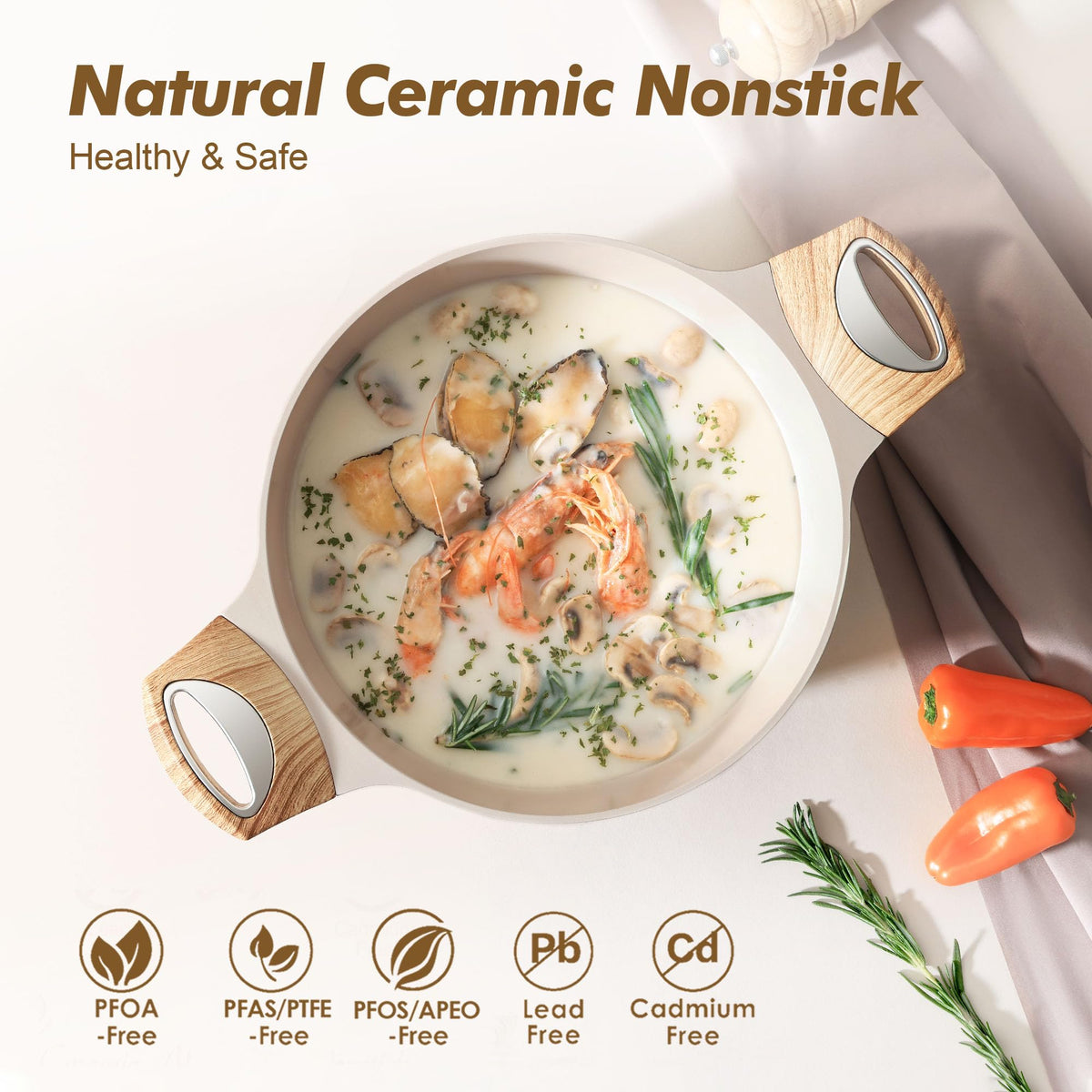 SENSARTE Ceramic Nonstick Stock Pot with Lid for Induction