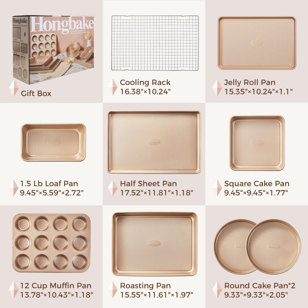 HONGBAKE 9-Piece Nonstick Bakeware Set with Cookie Sheets