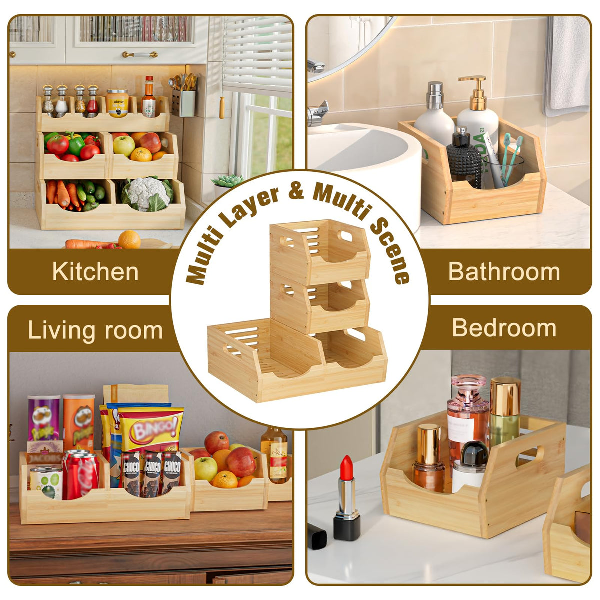 MTGSTOCL Stackable Bamboo Potato & Onion Storage Bin with Rack