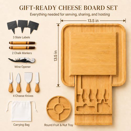 Bamboo Charcuterie Cheese Board Gift Set with Accessories