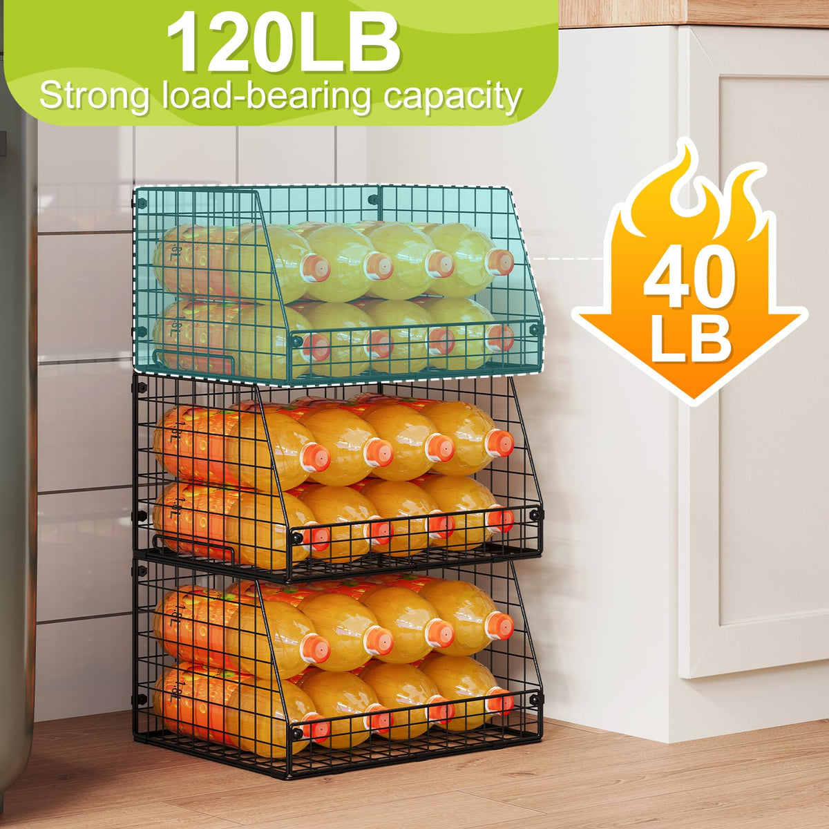 Stackable Wire Storage Baskets for Kitchen & Pantry