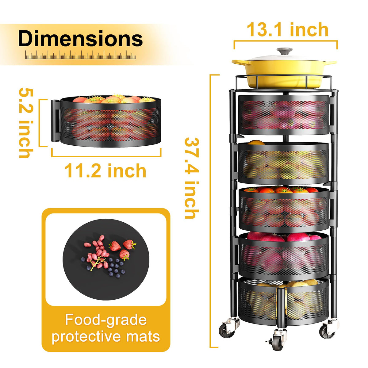 SNTD 5-Tier Rotating Fruit & Vegetable Basket, Beige