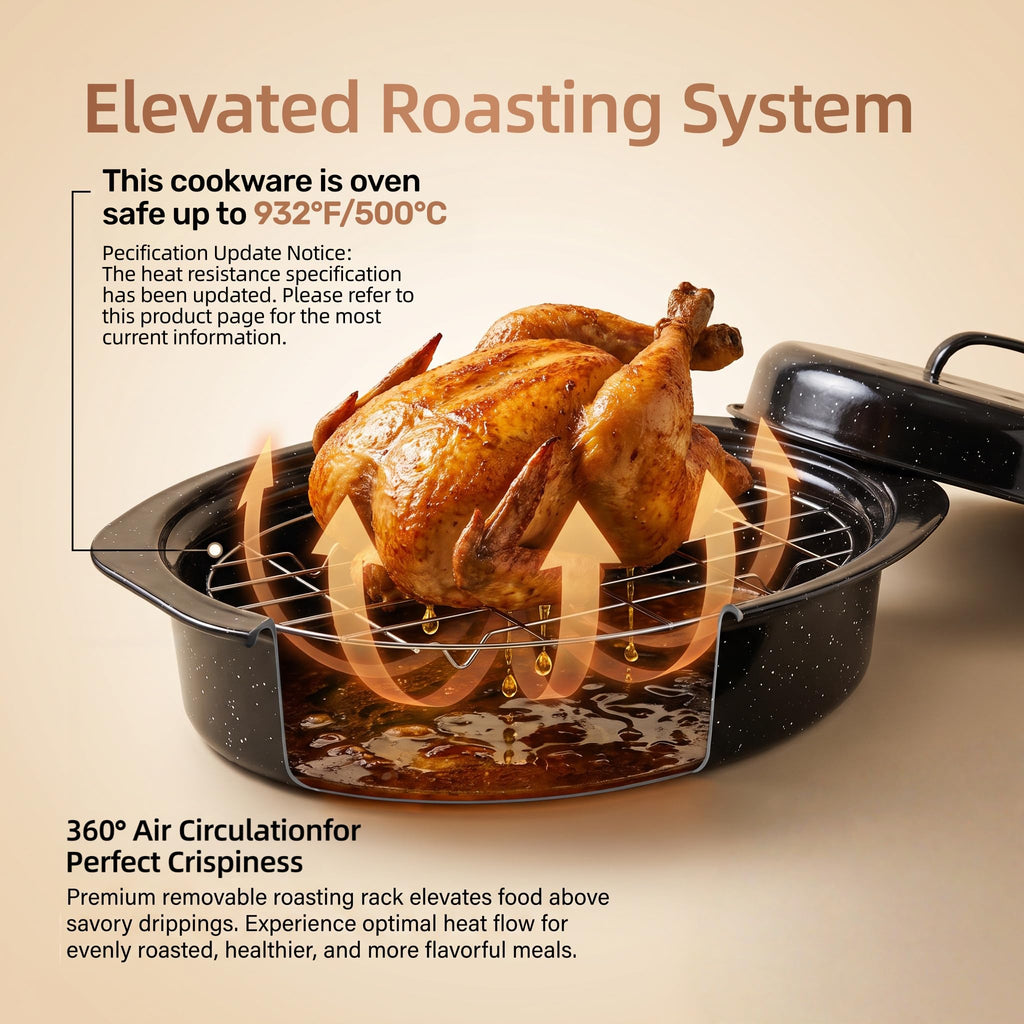 18-Inch Oval Enamel Roasting Pan with Lid & Rack