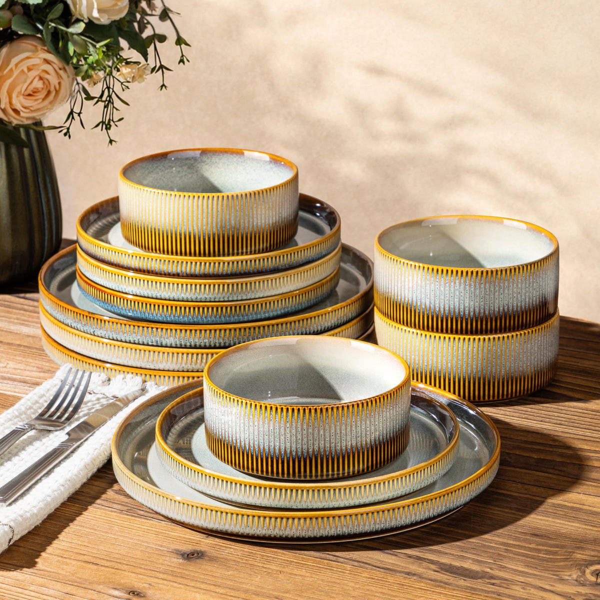 TheTerra Ceramic Dinnerware Plates & Bowls Set