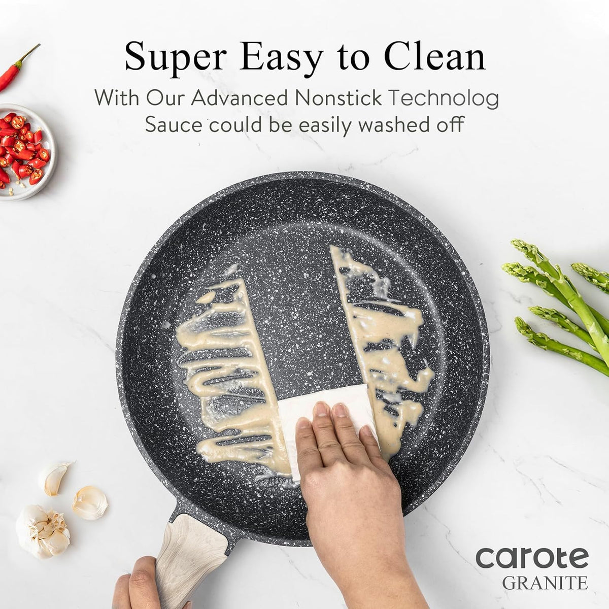 CAROTE Nonstick Granite Frying Pan for Induction Cooking