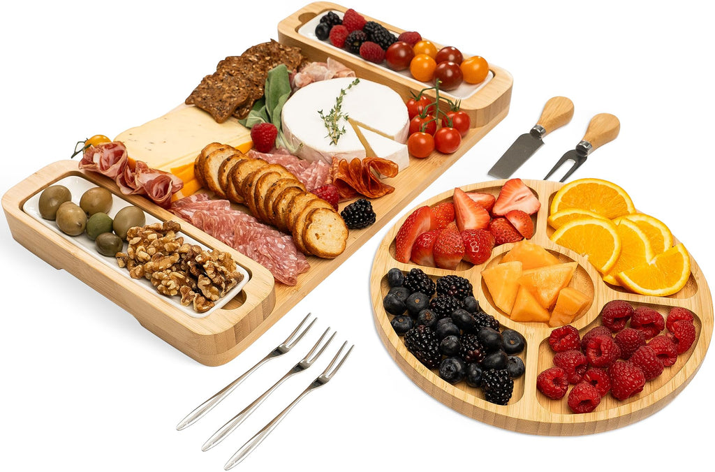 Bamboo Charcuterie Cheese Board Gift Set with Accessories