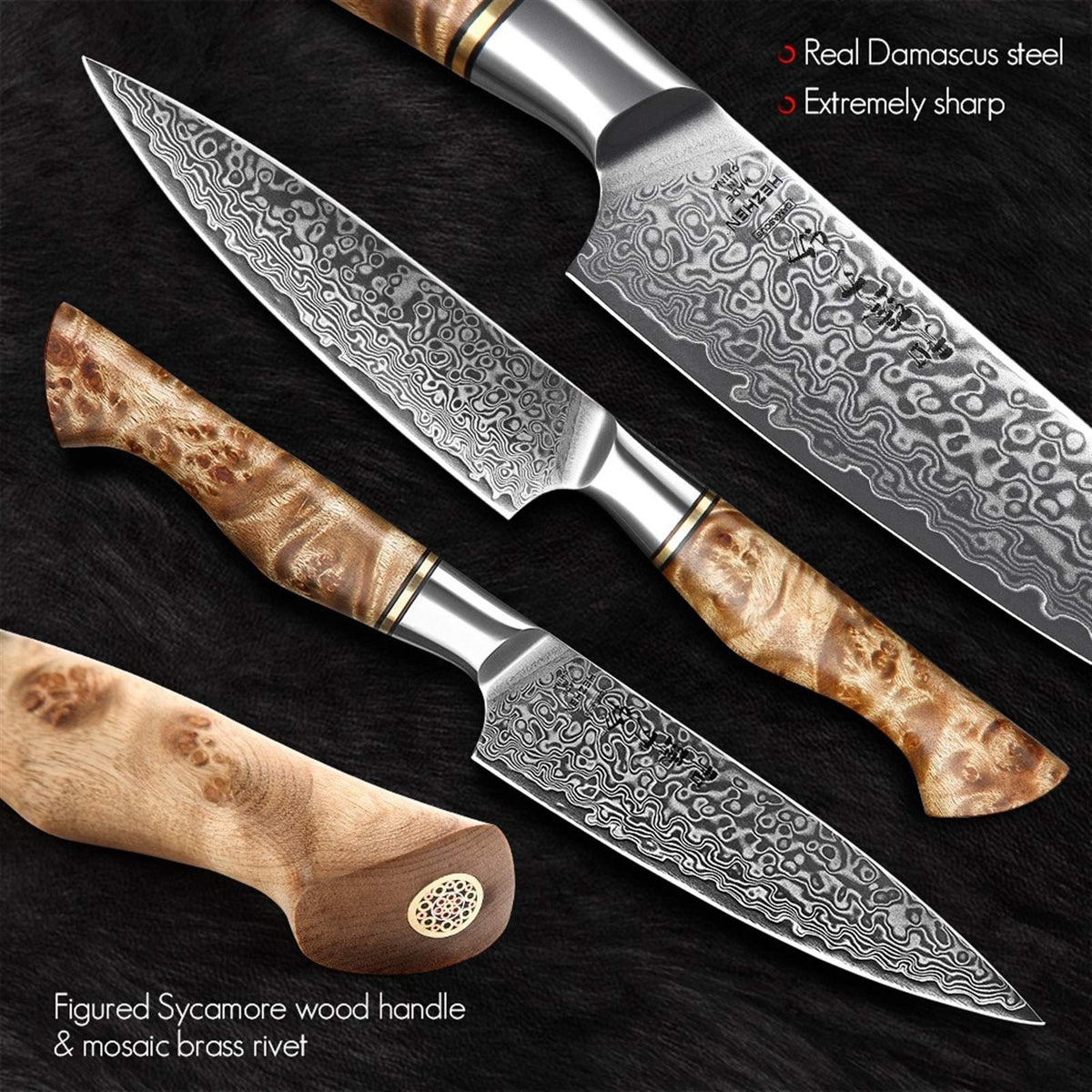 6-Piece Damascus Steel Kitchen Knife Set with Magnetic Holder