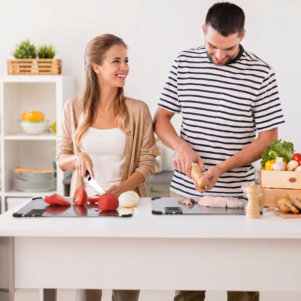 2-Pack Stainless Steel Cutting Boards with Knife Sharpener