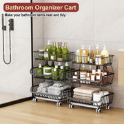 Rolling Wire Pantry Storage Cart with Stackable Baskets
