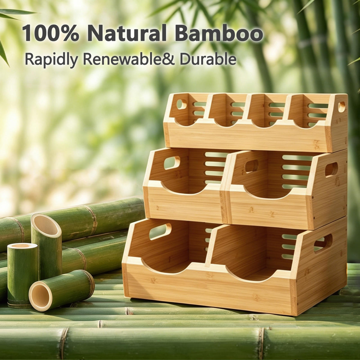 MTGSTOCL Stackable Bamboo Potato & Onion Storage Bin with Rack