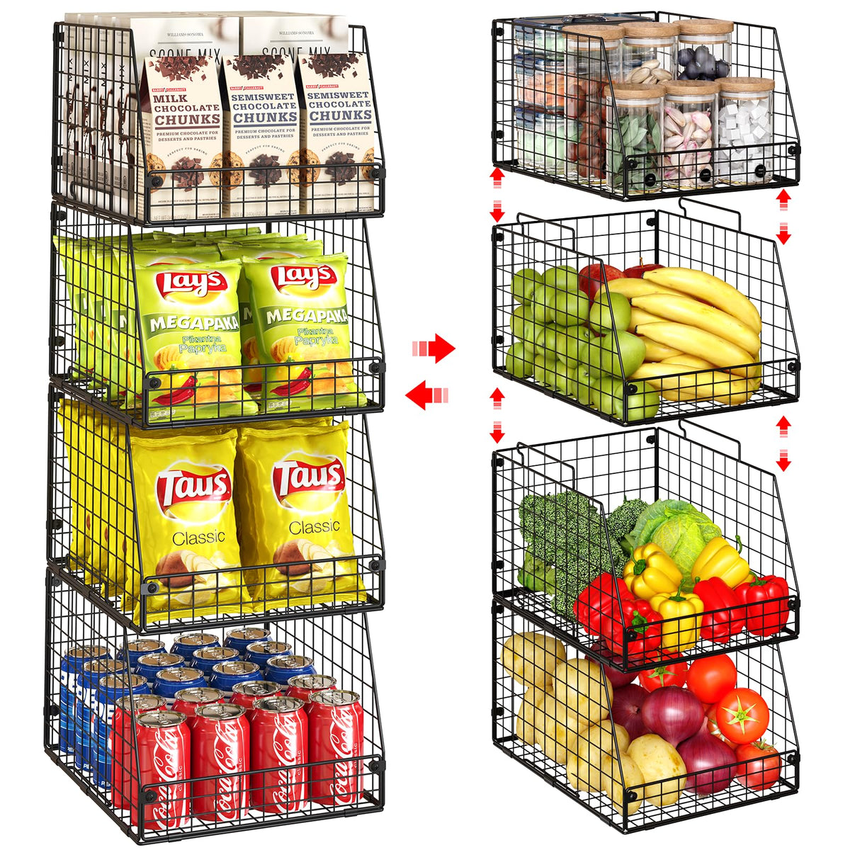 Stackable Wire Storage Baskets for Kitchen & Pantry