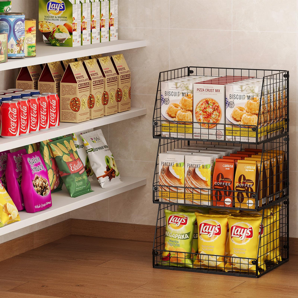 Stackable Wire Storage Baskets for Kitchen & Pantry