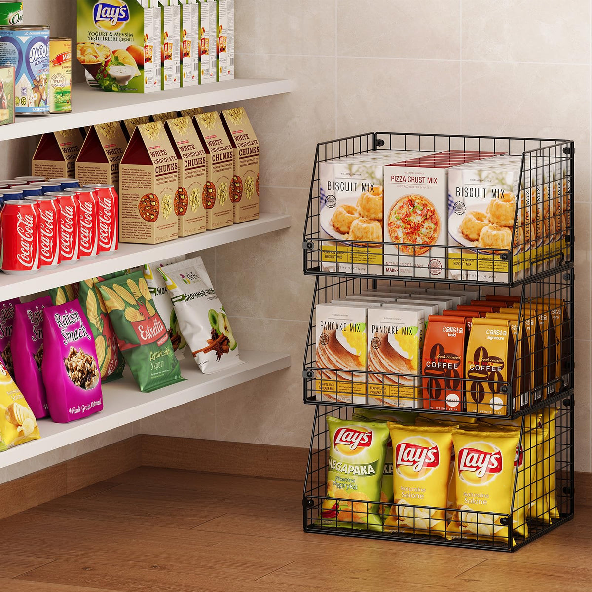 Stackable Wire Storage Baskets for Kitchen & Pantry