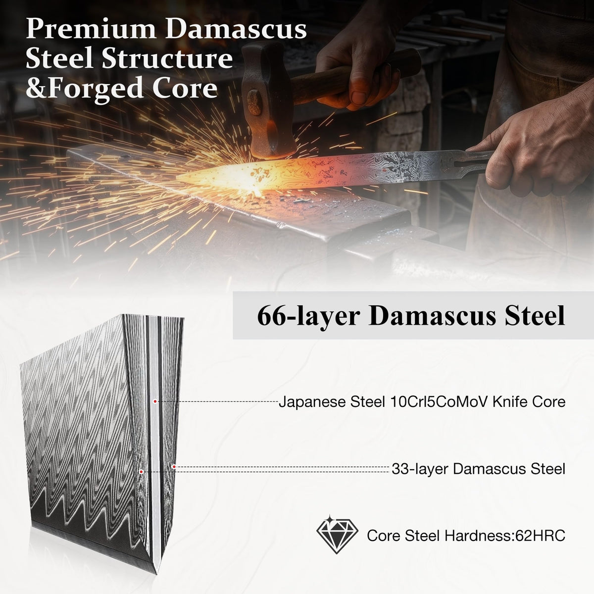 SHAN ZU Damascus Steel Kitchen Knife for Precision Cutting