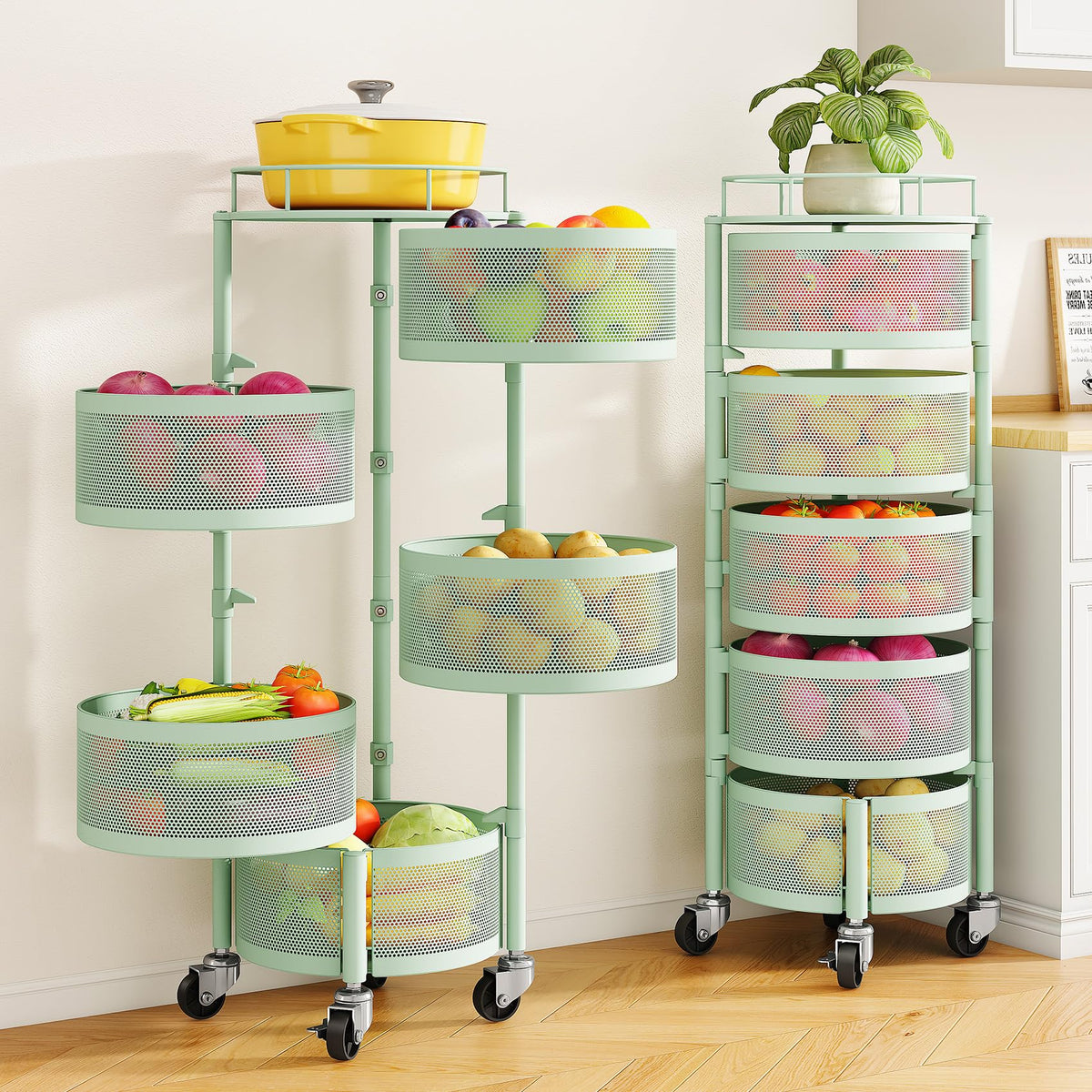 SNTD 5-Tier Rotating Fruit & Vegetable Basket, Beige