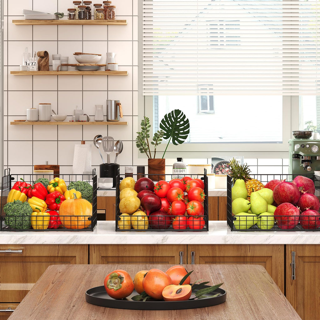Stackable Wire Storage Baskets for Kitchen & Pantry