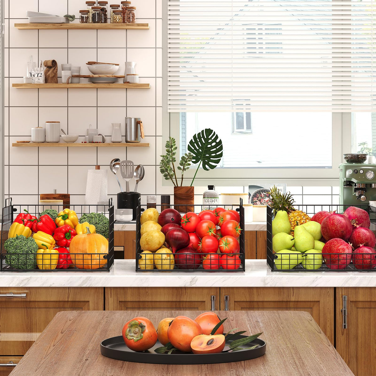 Stackable Wire Storage Baskets for Kitchen & Pantry