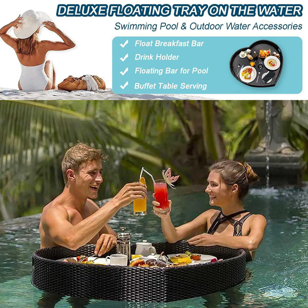 Heart-Shaped Woven Floating Pool Serving Tray for Parties