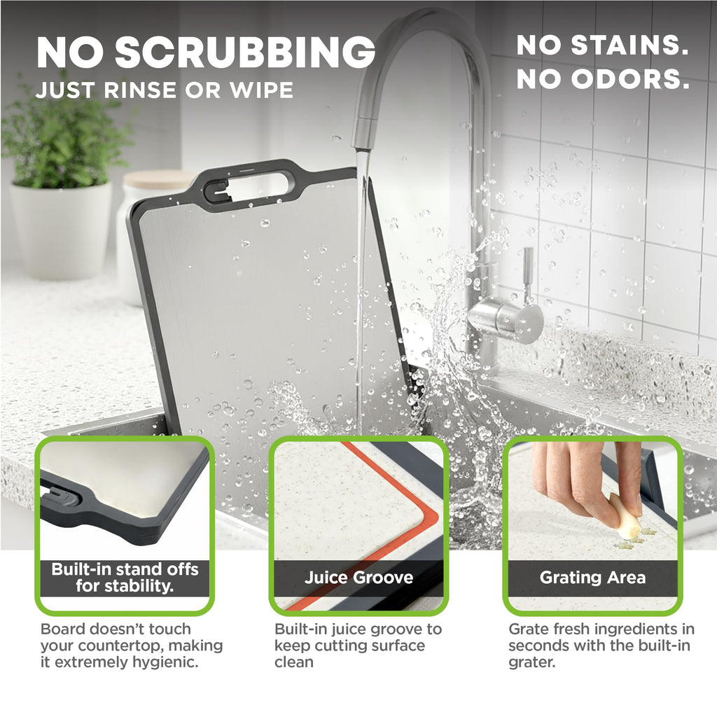 Titanium & Wheat Straw Cutting Board with Sharpener & Stand
