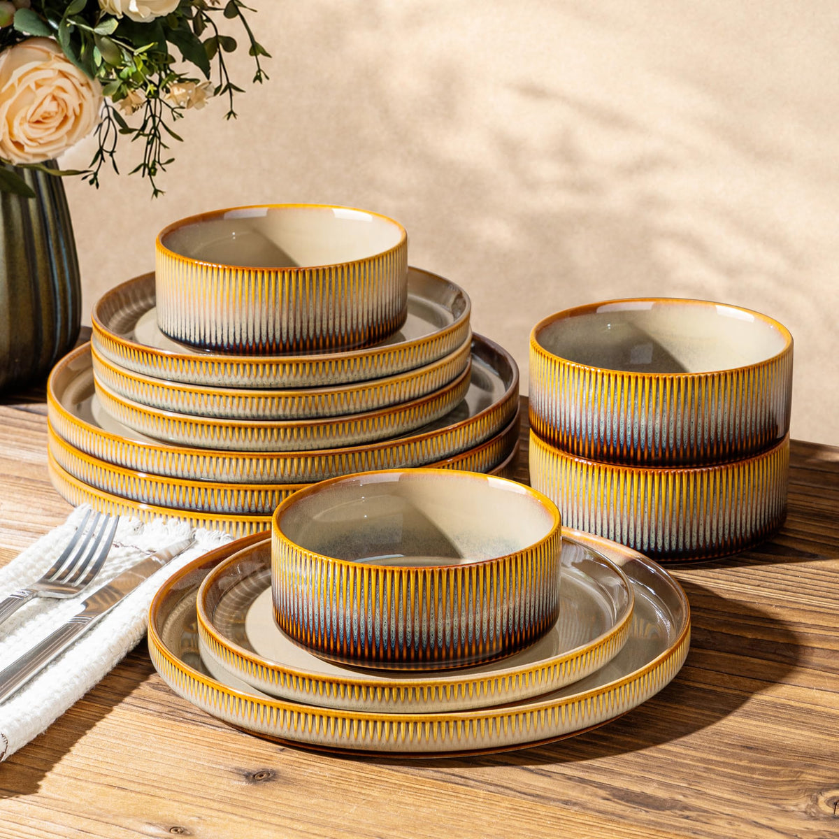 TheTerra Ceramic Dinnerware Plates & Bowls Set