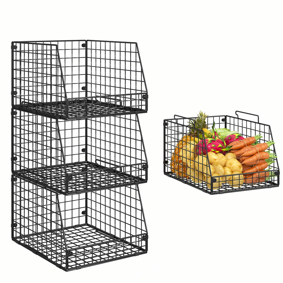 Stackable Wire Storage Baskets for Kitchen & Pantry