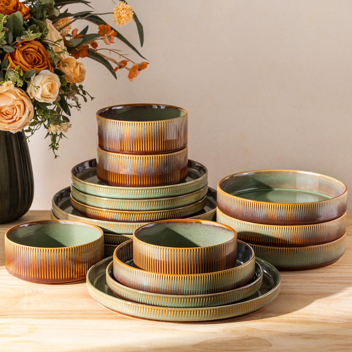 TheTerra Ceramic Dinnerware Plates & Bowls Set