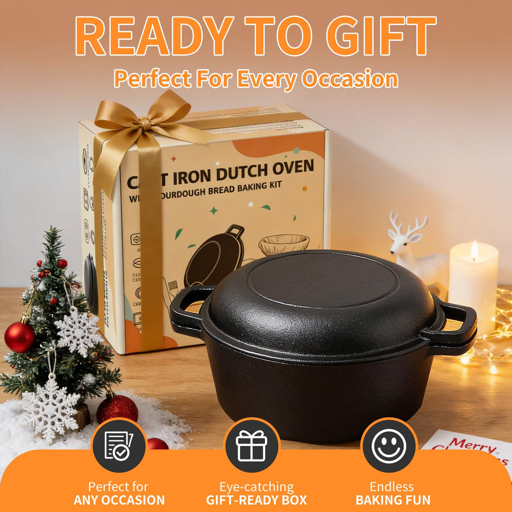 5-Qt Cast Iron Dutch Oven Bread Baking Set with Skillet Lid
