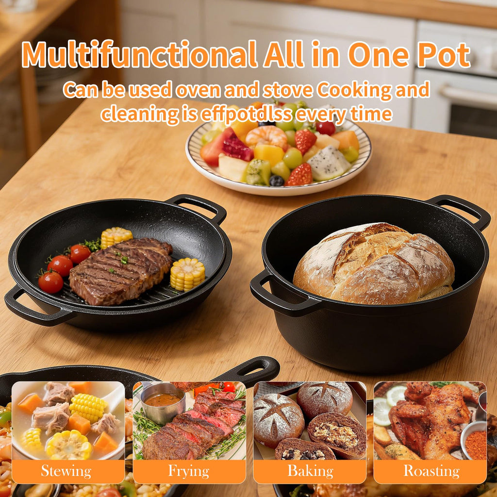 5-Qt Cast Iron Dutch Oven Bread Baking Set with Skillet Lid