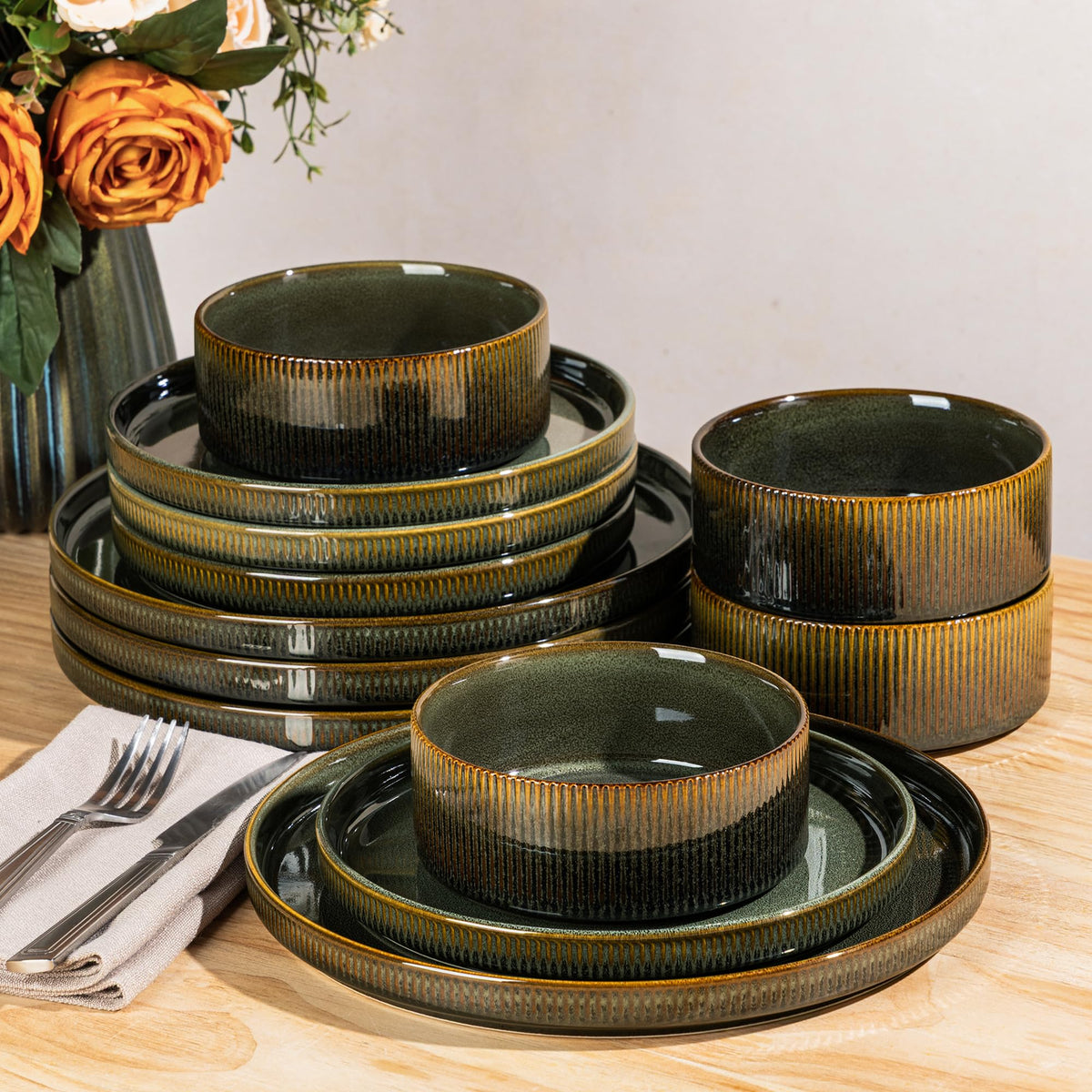 TheTerra Ceramic Dinnerware Plates & Bowls Set