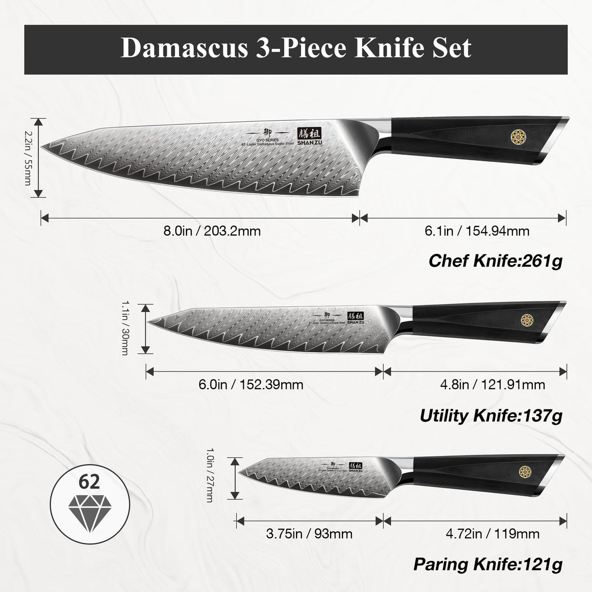 SHAN ZU Damascus Steel Kitchen Knife for Precision Cutting
