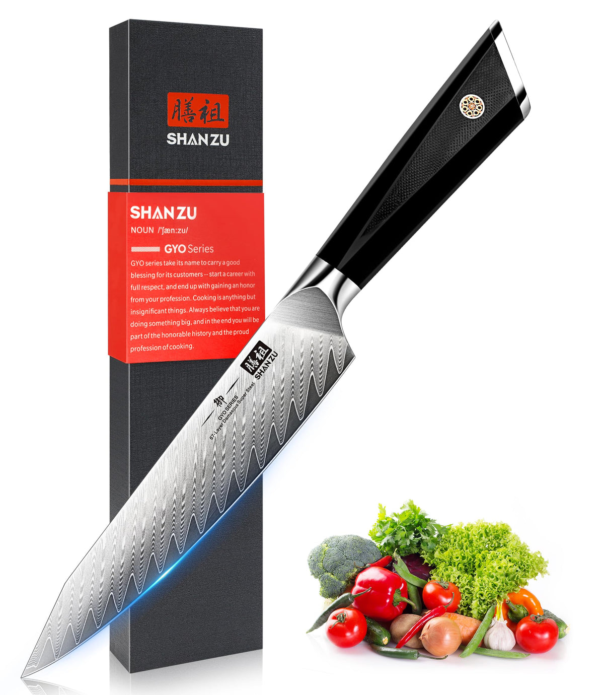 SHAN ZU Damascus Steel Kitchen Knife for Precision Cutting
