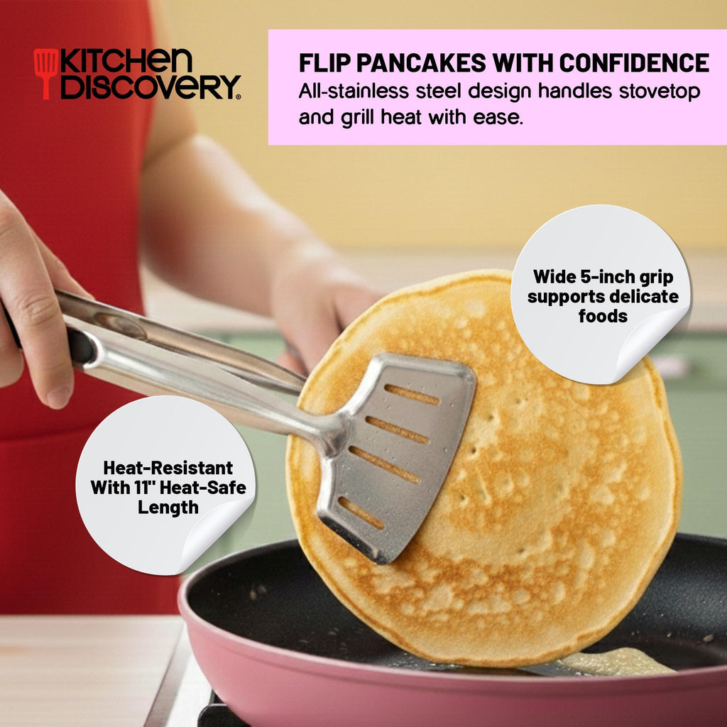 Kitchen Discovery Spatula Tongs for Flipping & Serving