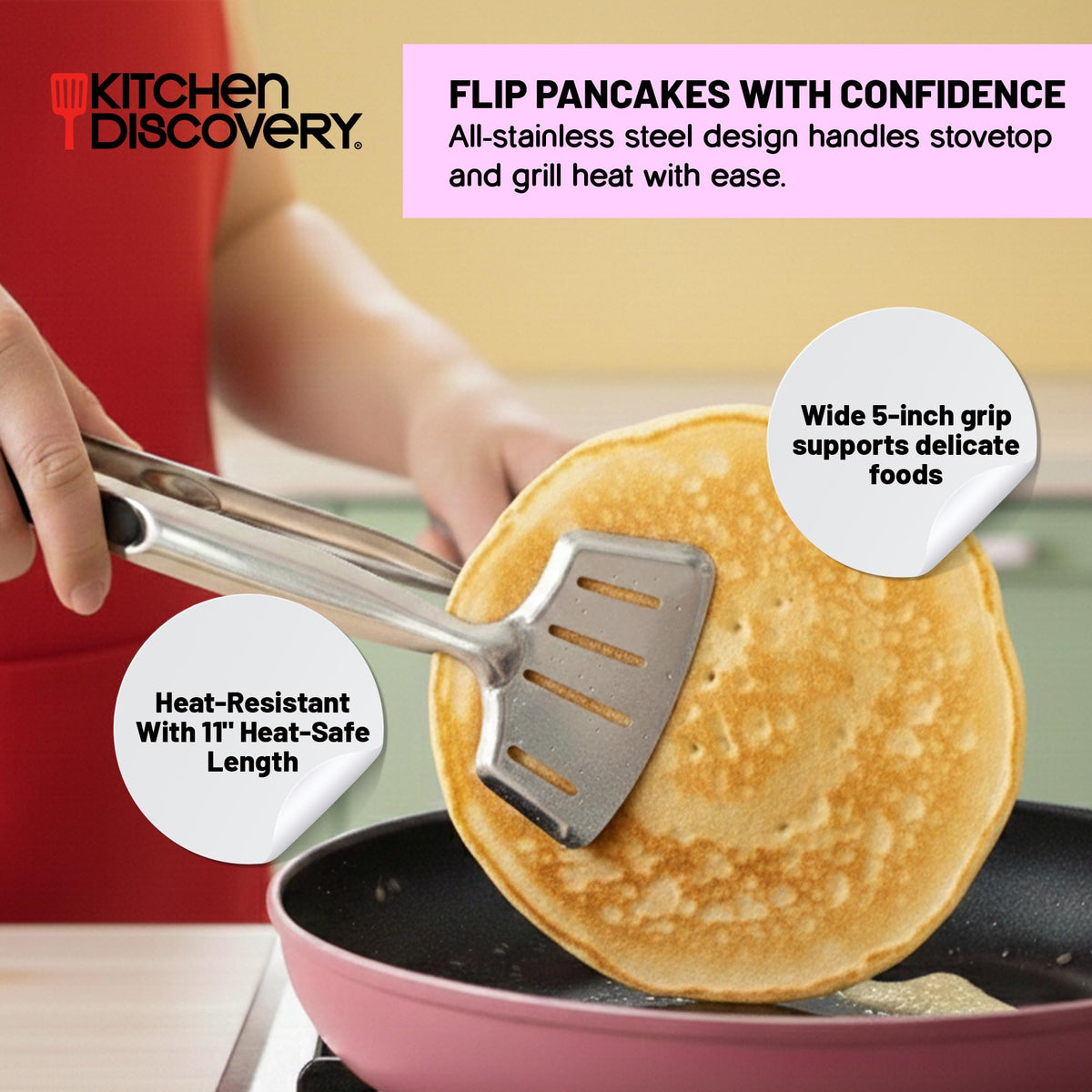 Kitchen Discovery Spatula Tongs for Flipping & Serving