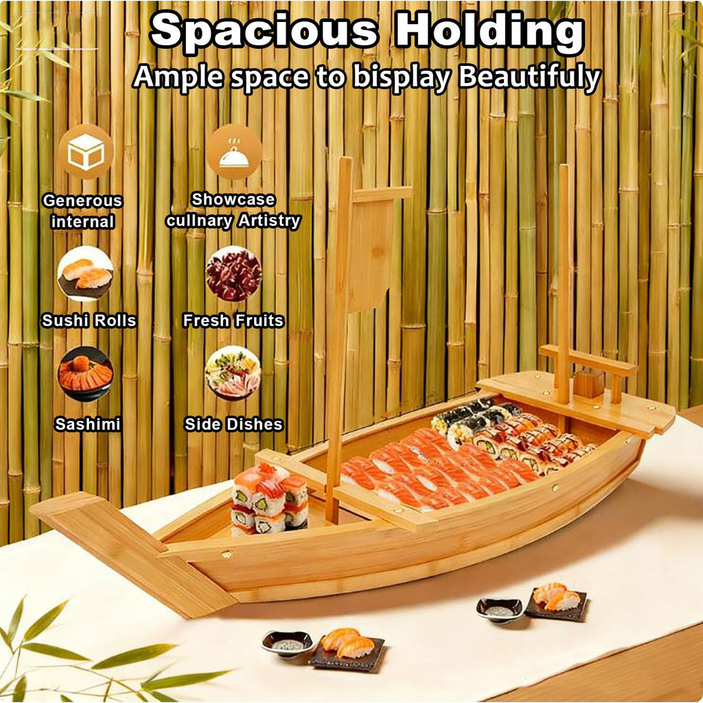 Wooden Sushi Boat Serving Tray for Sashimi & Appetizers