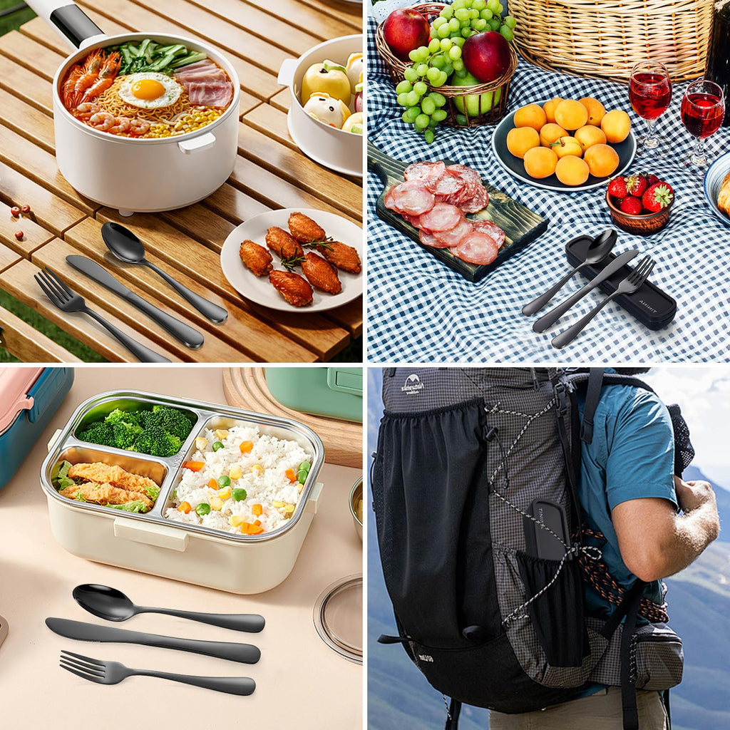 Portable Stainless Steel Camping Flatware Set with Case