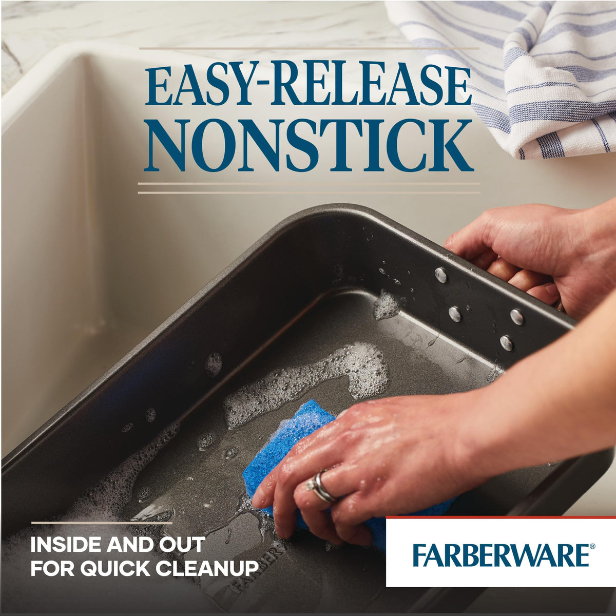 Farberware Nonstick Roasting Pan with Flat Rack, 11 x 15-Inch