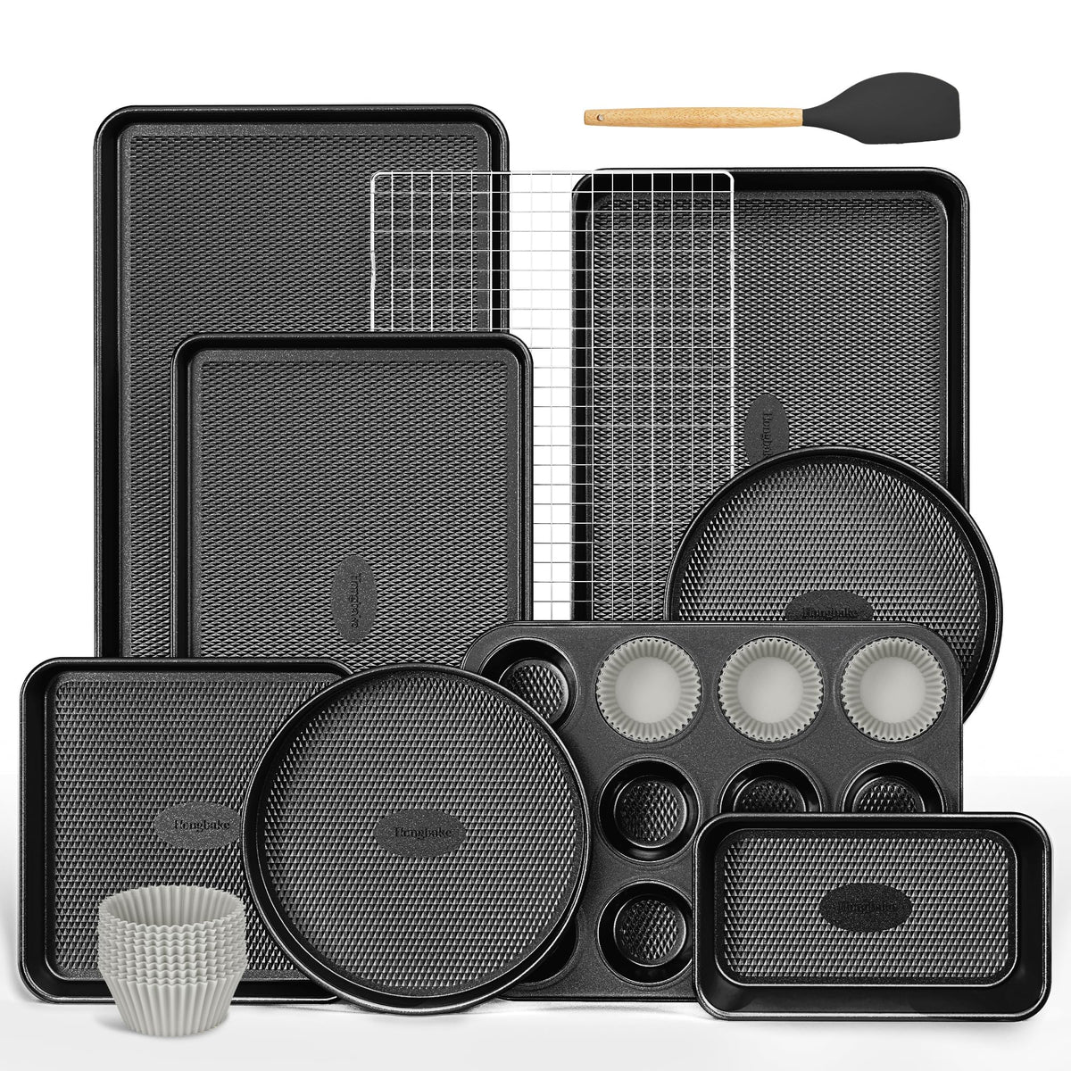HONGBAKE 9-Piece Nonstick Bakeware Set with Cookie Sheets
