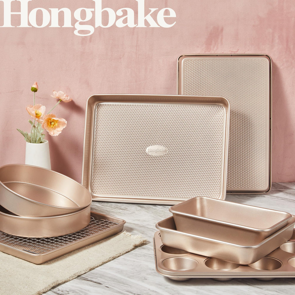 HONGBAKE 9-Piece Nonstick Bakeware Set with Cookie Sheets