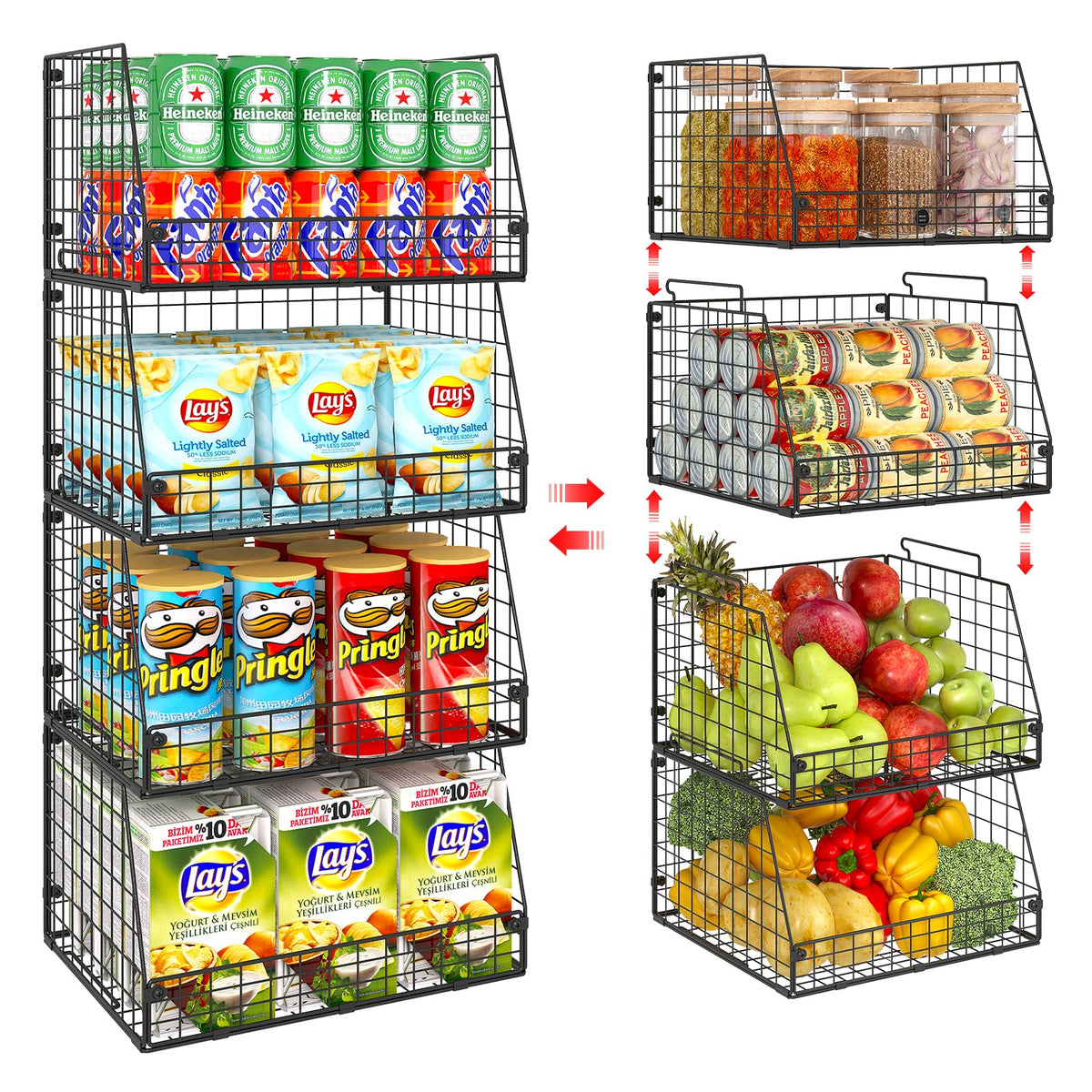 Stackable Wire Storage Baskets for Kitchen & Pantry