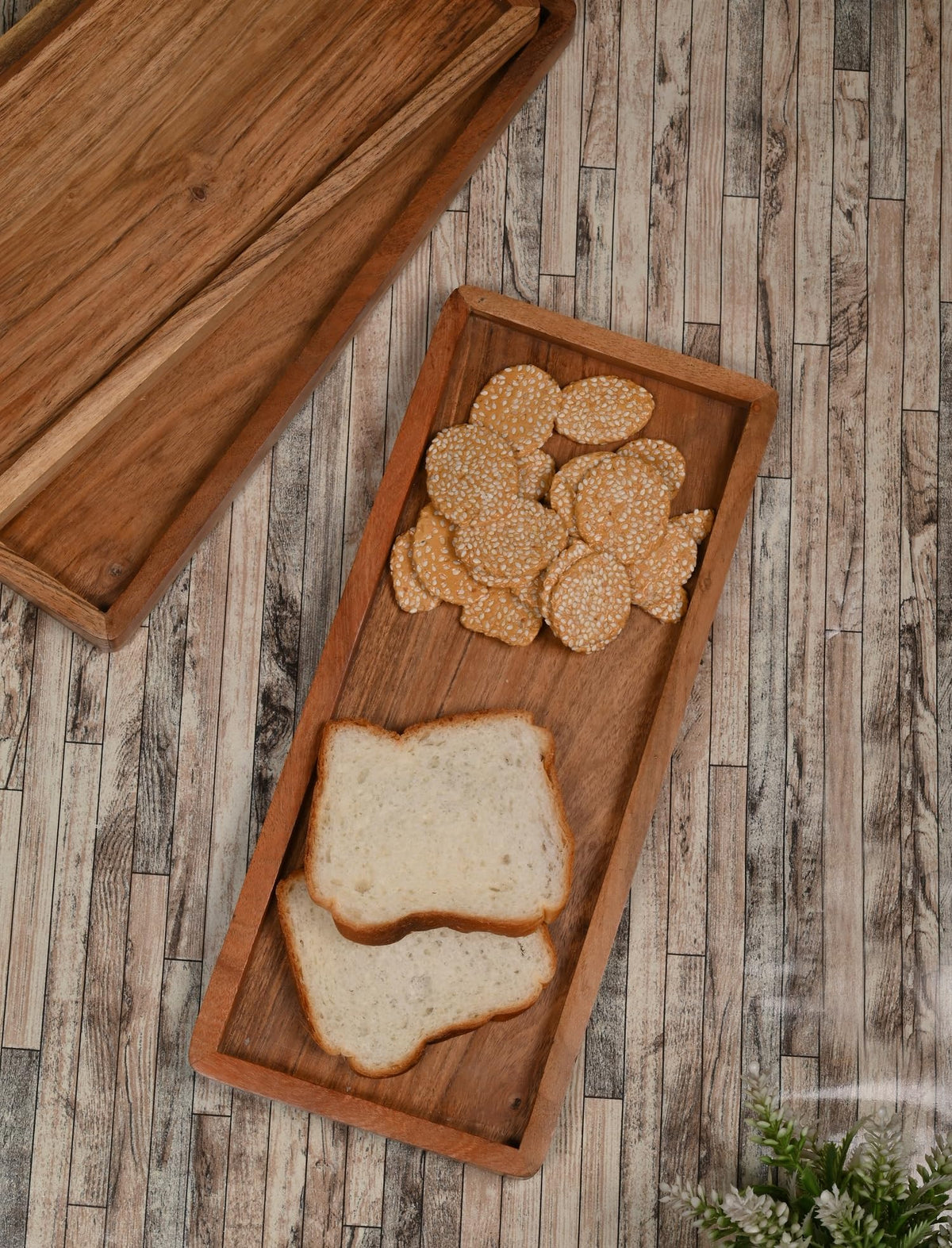 NIRMAN Acacia Wood Rectangular Serving Platters, Set of 3