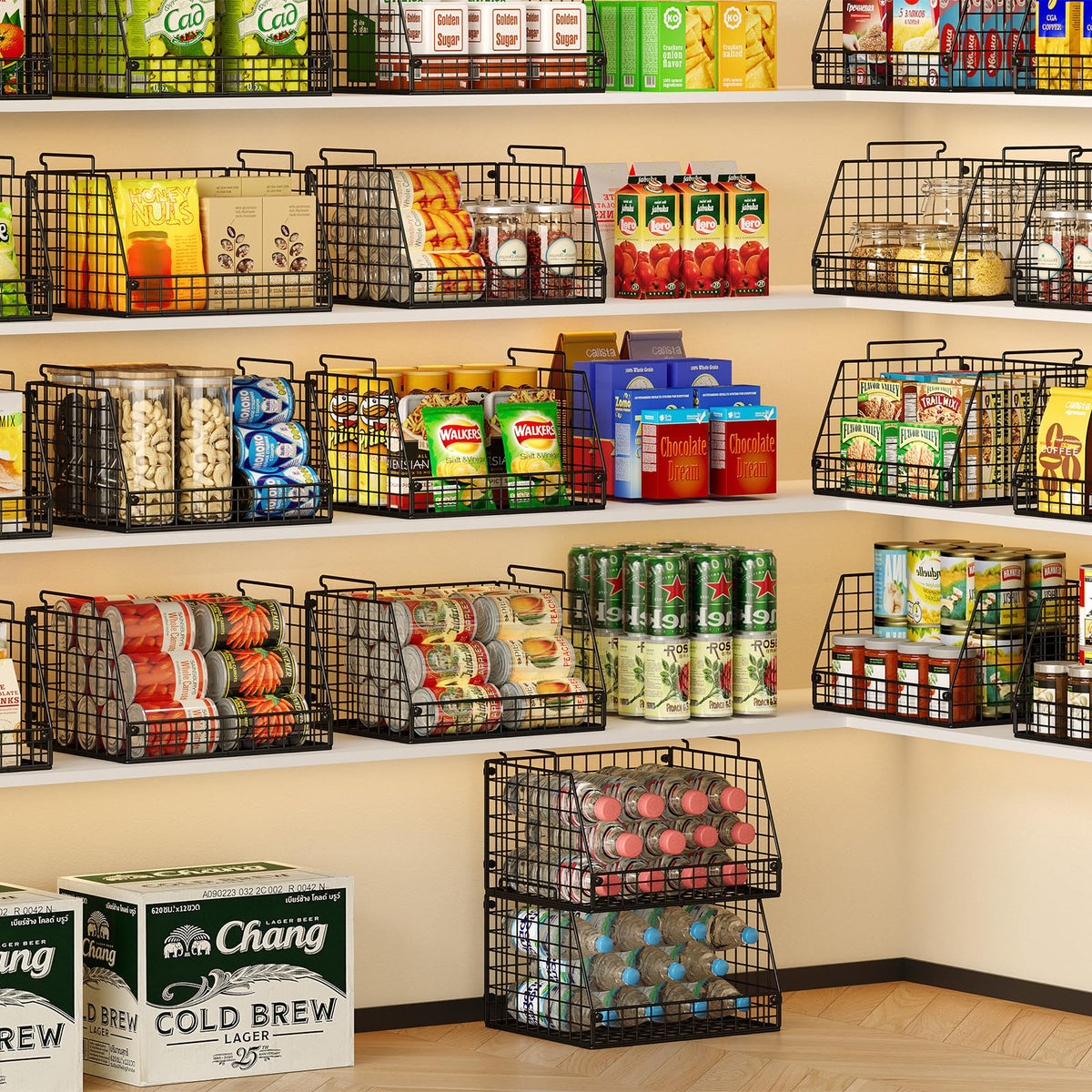 Stackable Wire Storage Baskets for Kitchen & Pantry