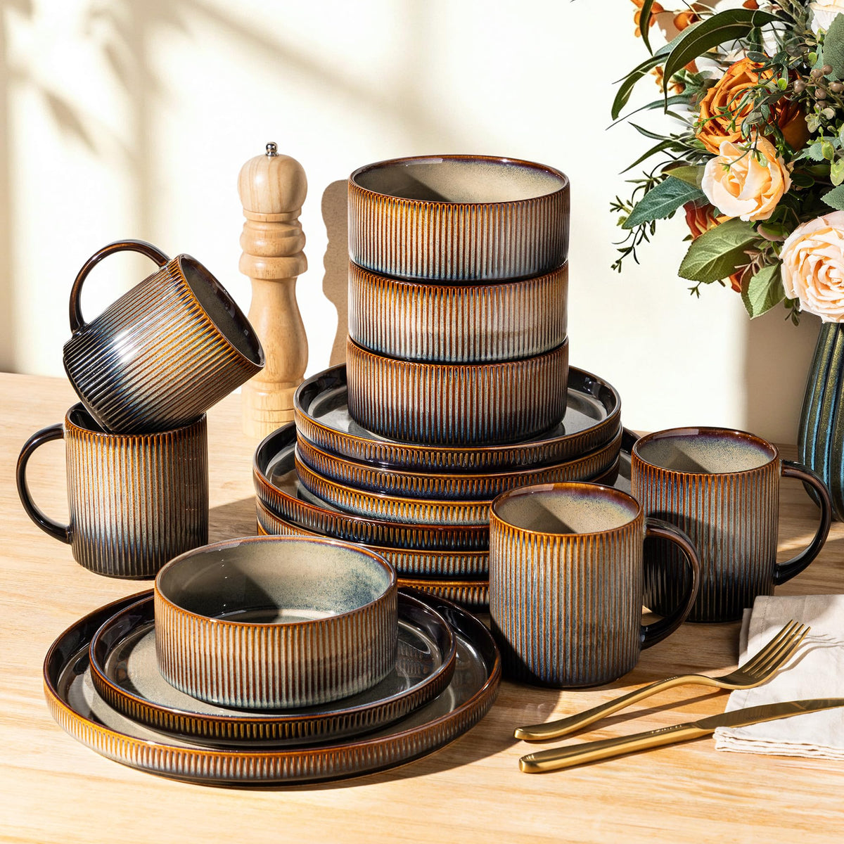 TheTerra Ceramic Dinnerware Plates & Bowls Set